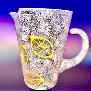 Vintage Glass Large Pitcher Frosted Lemons Pouring LIP Water Lemonade Ice Tea